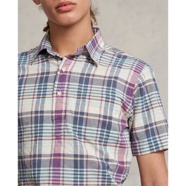Cream/Navy Multi Classic Fit Madras Popover Shirt Polo Ralph Lauren 6