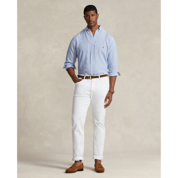 Gestreiftes Leinenhemd Big & Tall in Blau/Wei&szlig; 4