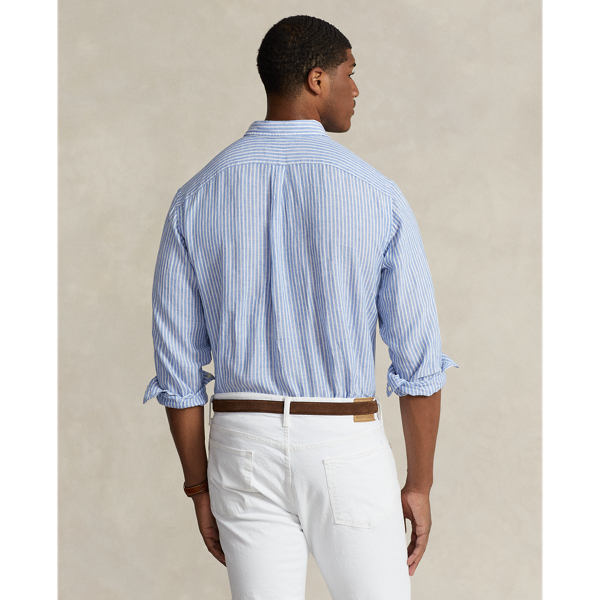 Gestreiftes Leinenhemd Big & Tall in Blau/Wei&szlig; 5