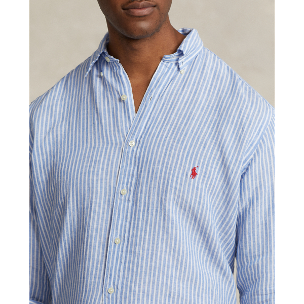 Gestreiftes Leinenhemd Big & Tall in Blau/Wei&szlig; 6