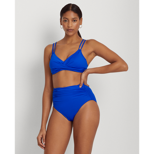Royal Blue High-Waisted Shirred Bikini Bottom Lauren 1
