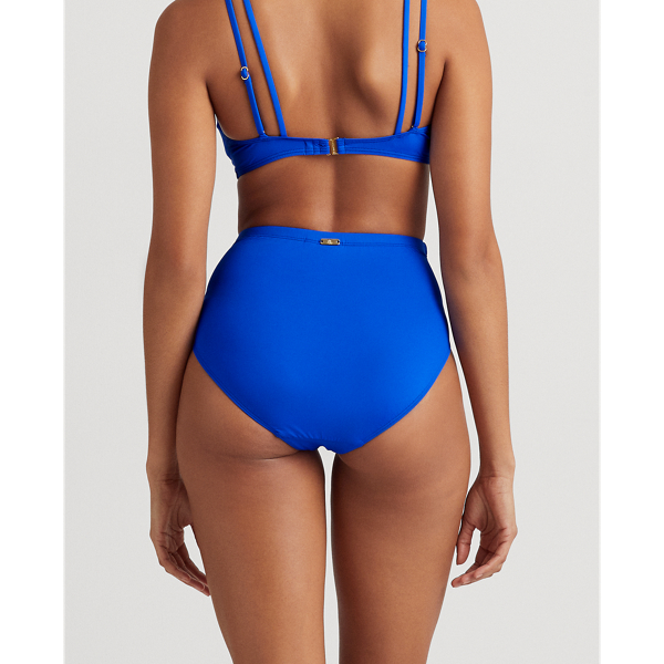 Royal Blue High-Waisted Shirred Bikini Bottom Lauren 4
