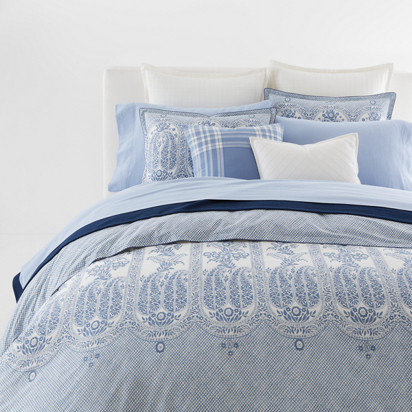 LAUREN RALPH BLUE outlet & WHITE PAISLEY SHEET SET