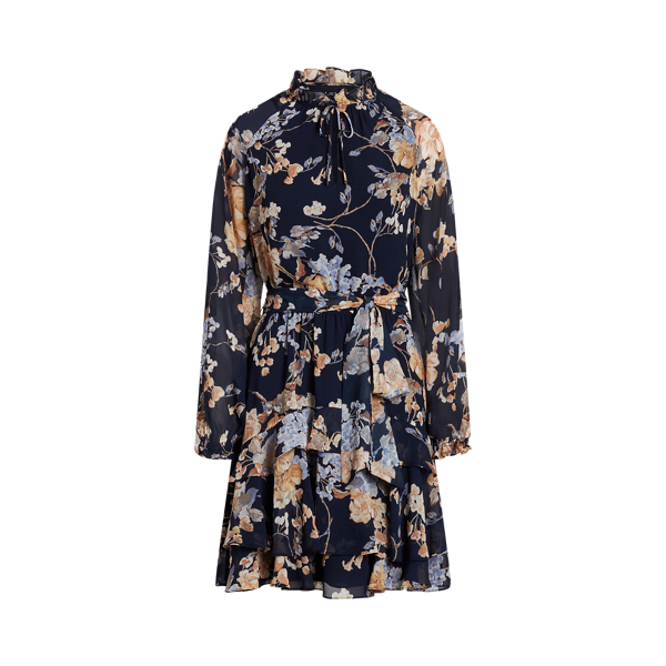 Floral Belted Crinkle Georgette Dress | Ralph Lauren