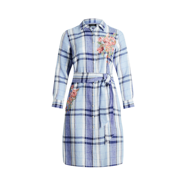 新着☆【RRL RalphLauren】Plaid Cotton-Linen Shirtdress Belted Striped Linen Shirtdress