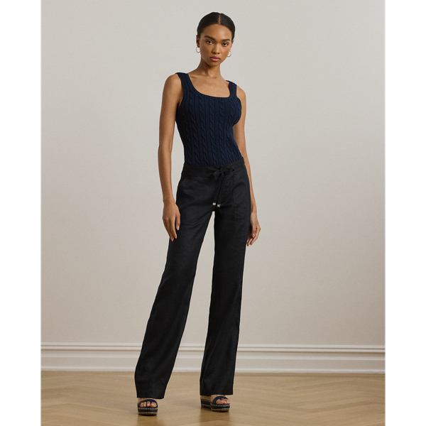 Polo Black Linen Wide-Leg Pant Lauren Petite 1