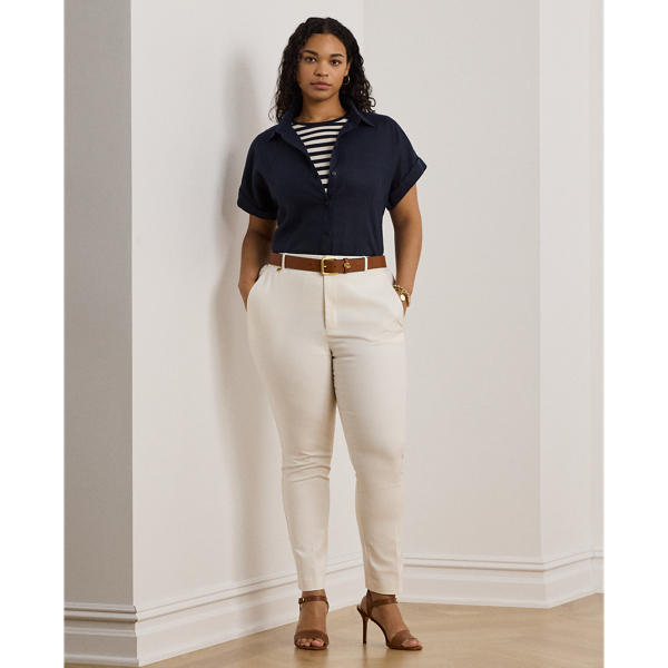 White Double-Faced Stretch Cotton Pant Lauren Woman 1