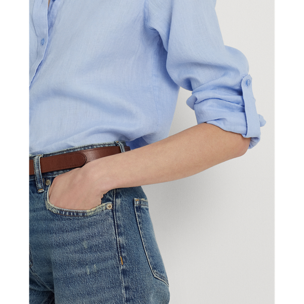 Pebble Blue Linen Roll Tab-Sleeve Shirt Lauren 6