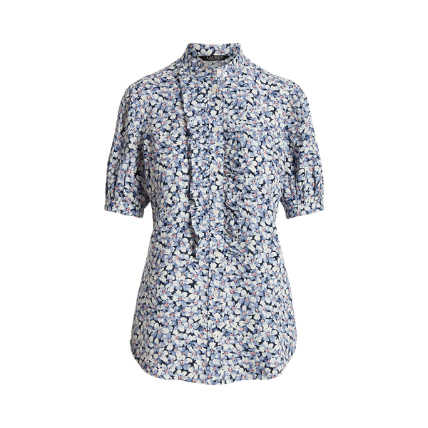 Floral Ruffle-Trim Linen Shirt Lauren 1
