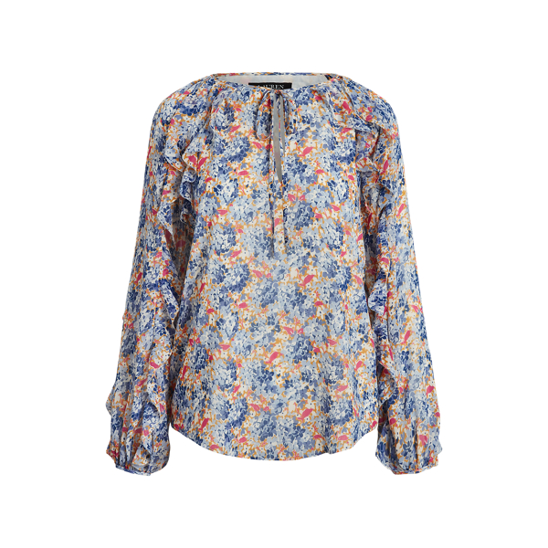 Floral Crinkle Georgette Tie-Neck Blouse Lauren 1