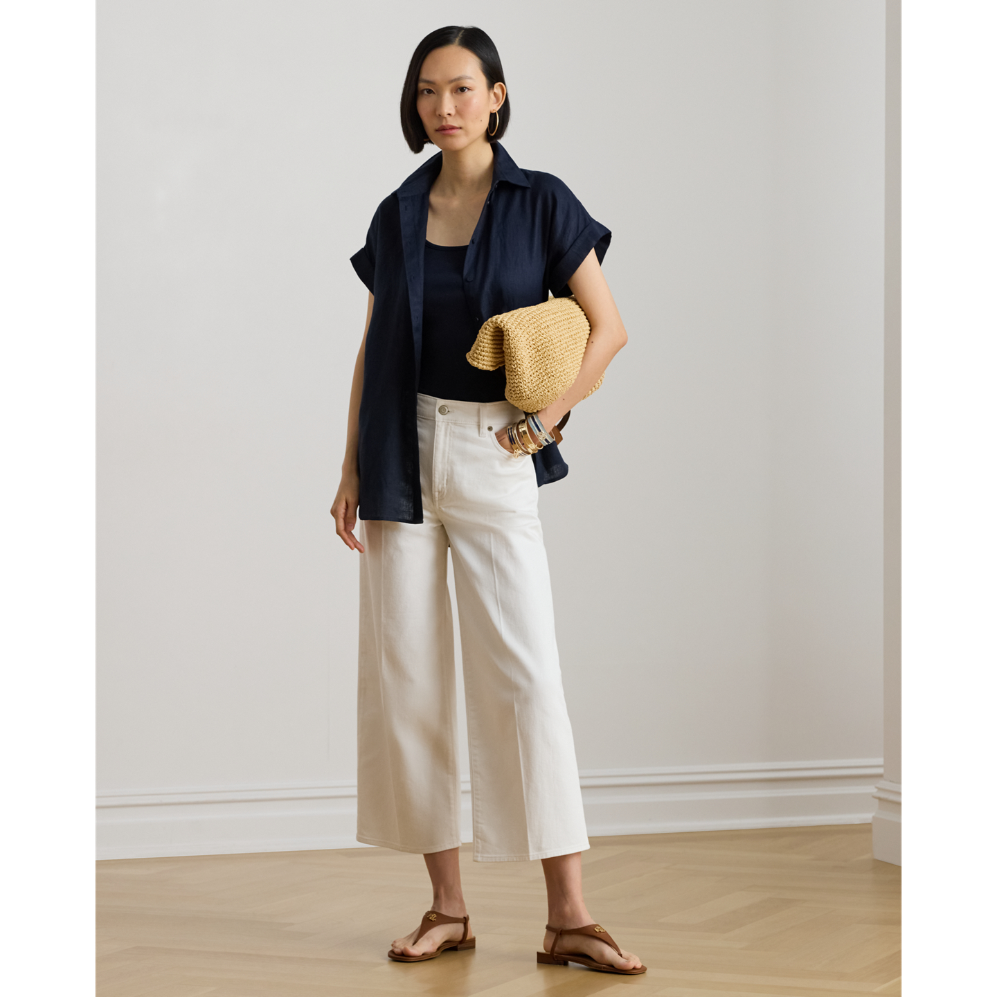 Женская рубашка Ralph Lauren Relaxed Fit Linen Short-Sleeve, цвет: Тёмно-синий — фото 1