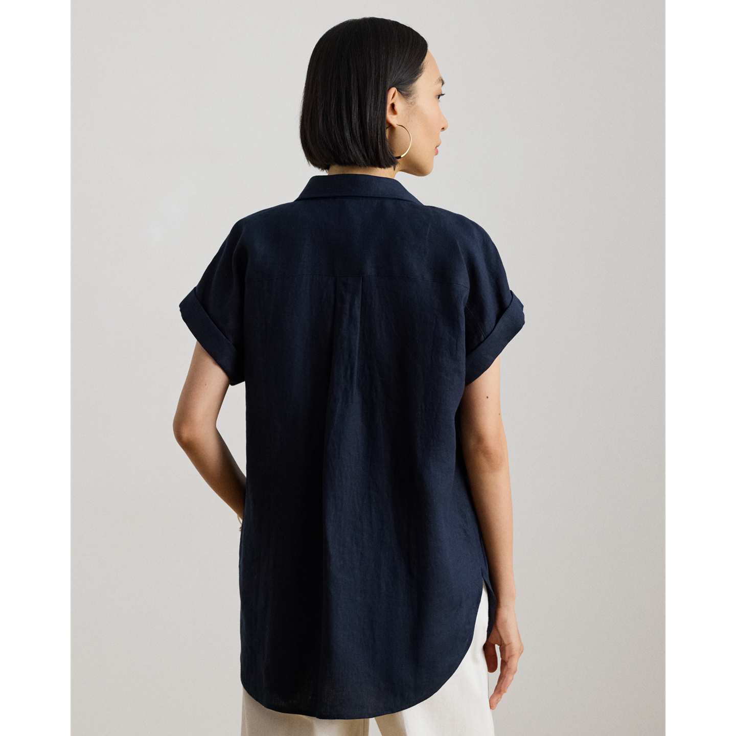 Женская рубашка Ralph Lauren Relaxed Fit Linen Short-Sleeve, цвет: Тёмно-синий — фото 2