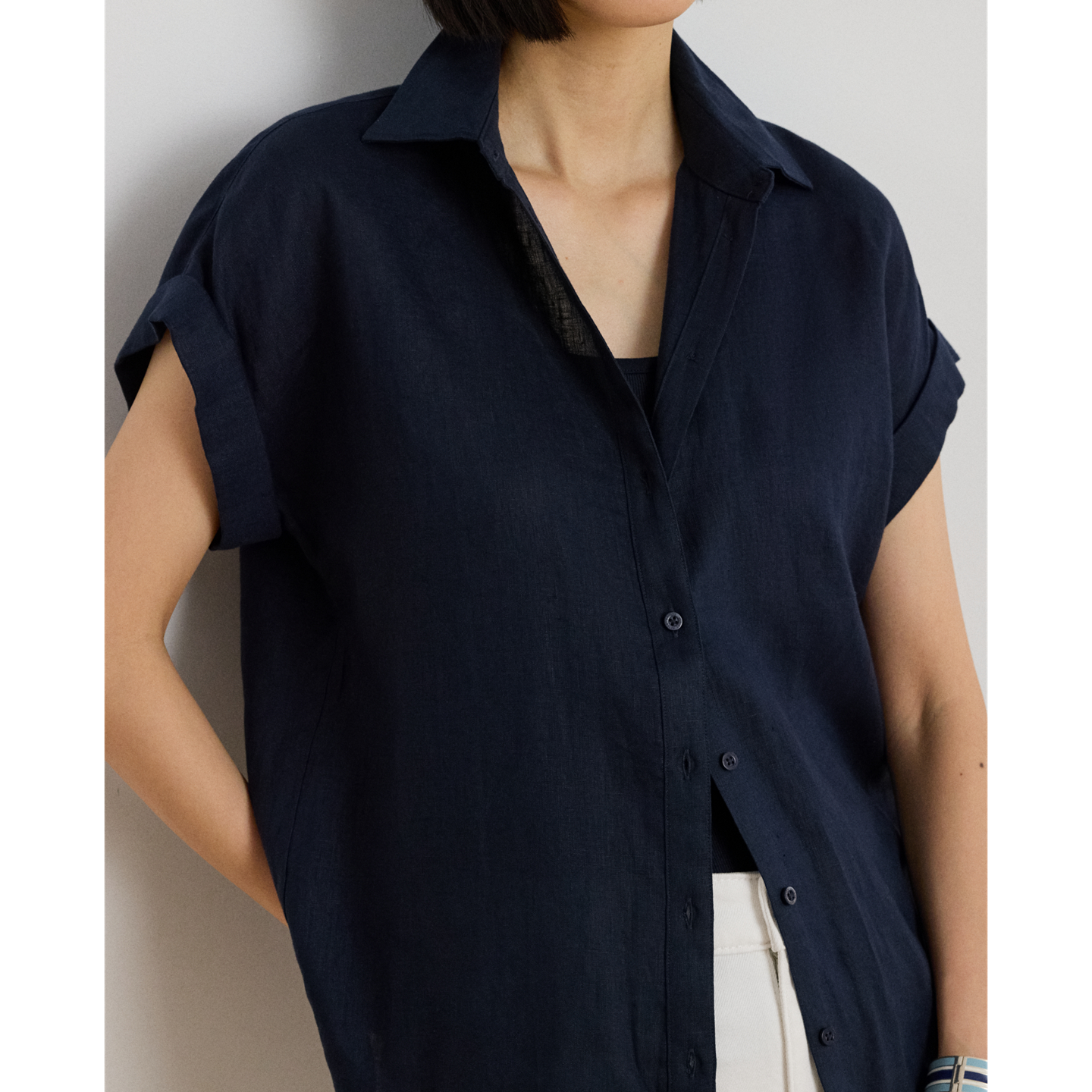 Женская рубашка Ralph Lauren Relaxed Fit Linen Short-Sleeve, цвет: Тёмно-синий — фото 3