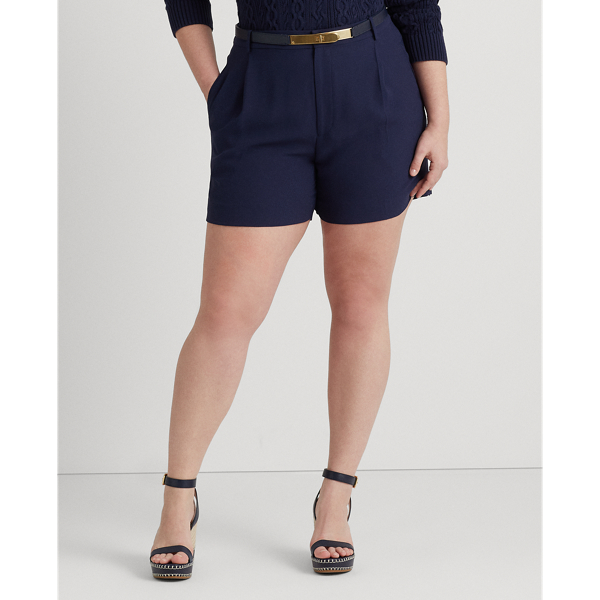 Refined Navy Pleated Georgette Short Lauren Woman 4