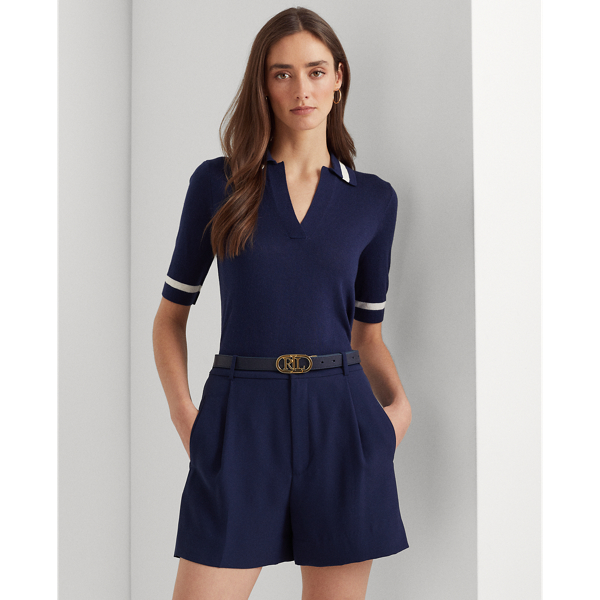 Refined Navy Silk-Blend Short-Sleeve Sweater Lauren 1
