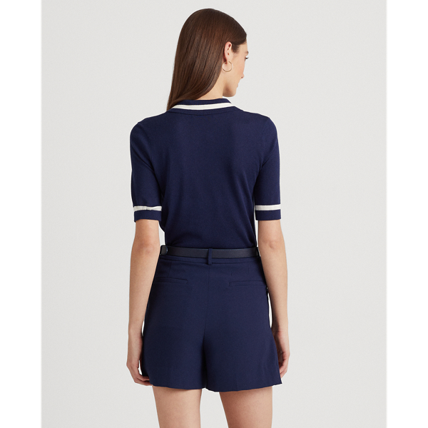 Refined Navy Silk-Blend Short-Sleeve Sweater Lauren 5