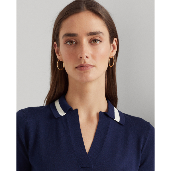 Refined Navy Silk-Blend Short-Sleeve Sweater Lauren 6