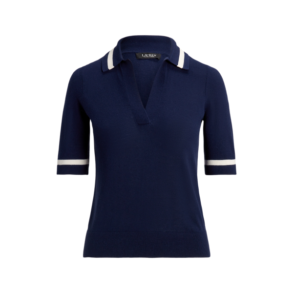 Refined Navy Silk-Blend Short-Sleeve Sweater Lauren 2