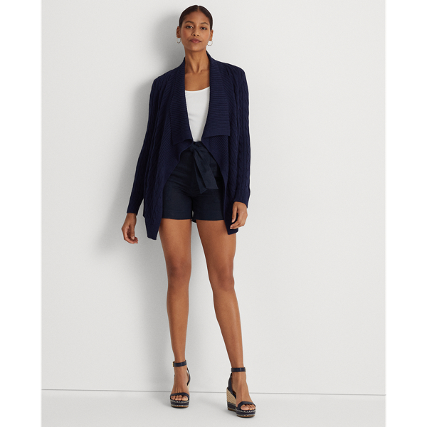Refined Navy Linen-Cotton Cable-Knit Cardigan Lauren 4