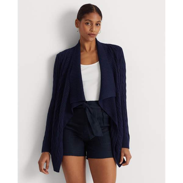 Refined Navy Linen-Cotton Cable-Knit Cardigan Lauren 1