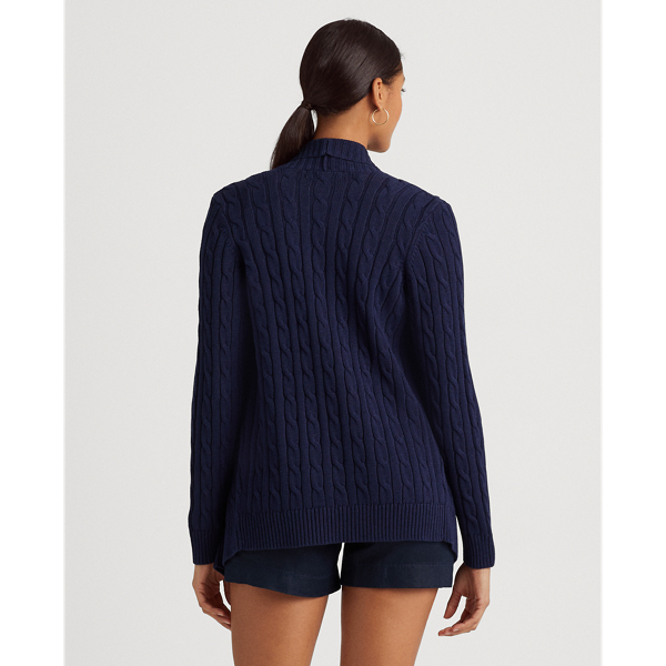 Refined Navy Linen-Cotton Cable-Knit Cardigan Lauren 5