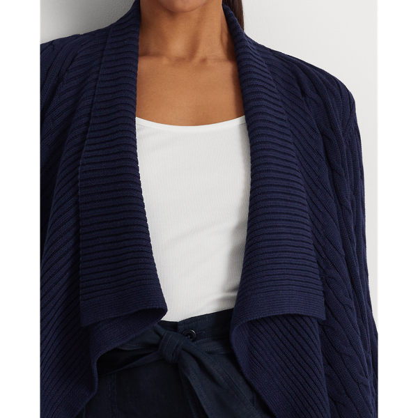 Refined Navy Linen-Cotton Cable-Knit Cardigan Lauren 6