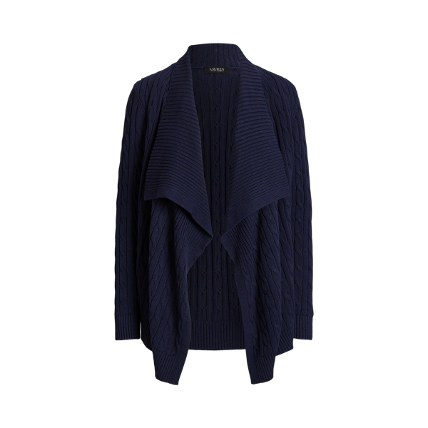 Refined Navy Linen-Cotton Cable-Knit Cardigan Lauren 2