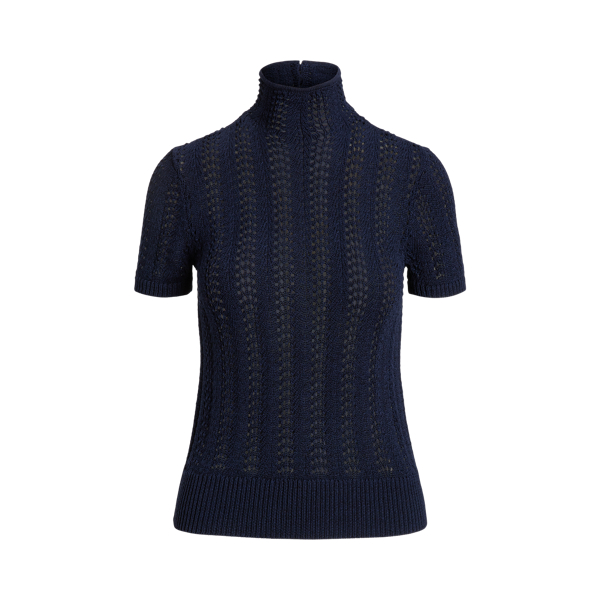 Pull col roul&eacute; manches courtes pointelle Lauren Petite en 1
