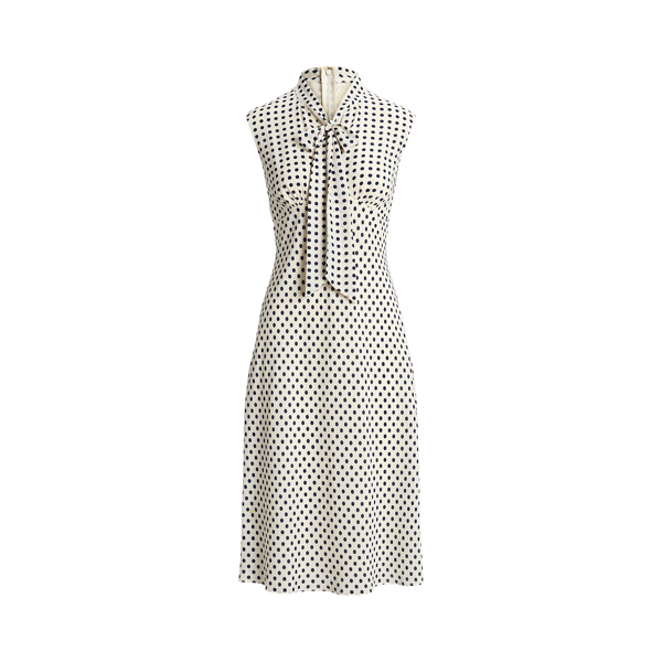 Polka-Dot Tie-Neck Georgette Dress Lauren Petite 1