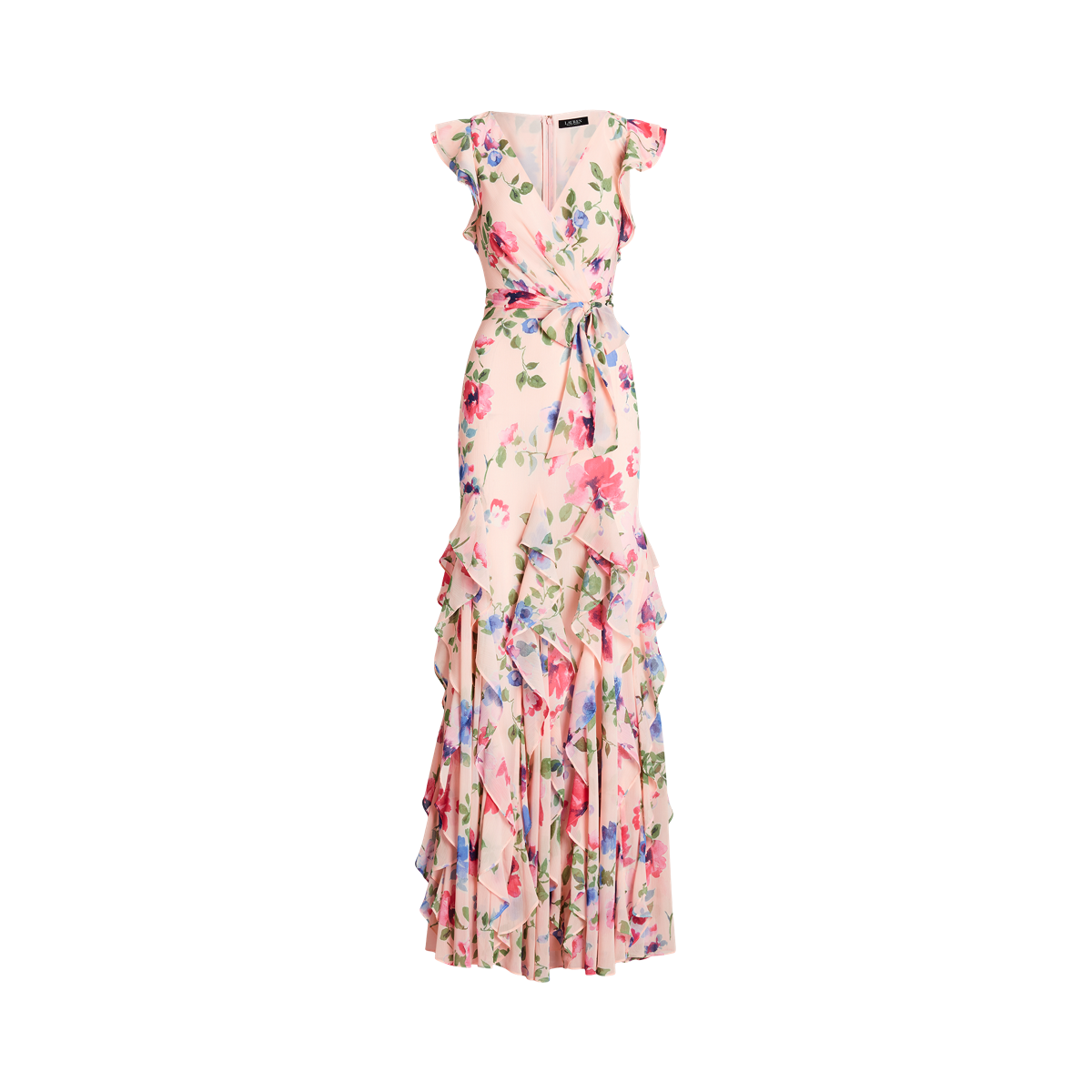 On sale Lauren Ralph Lauren Floral Asymmetrical Ruffle Hem Gown