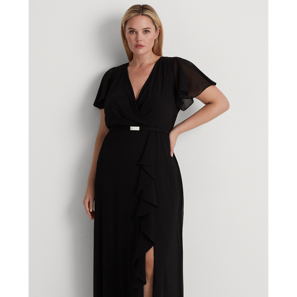 Belted Georgette Flutter-Sleeve Gown | Ralph Lauren