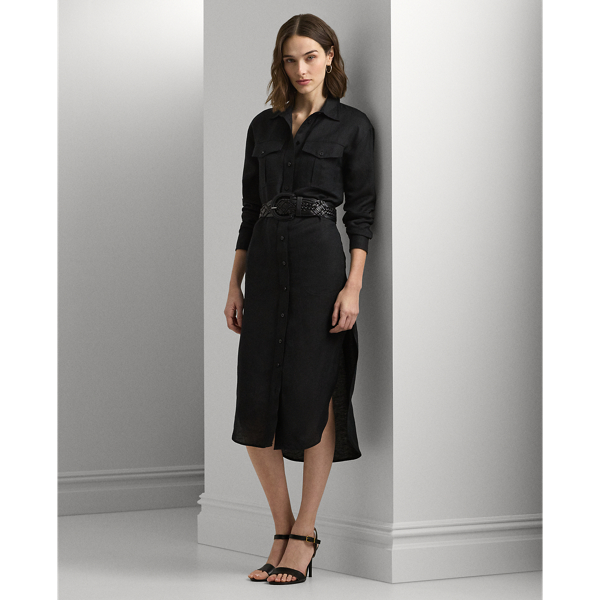 Black Linen-Blend Shirtdress Lauren 1