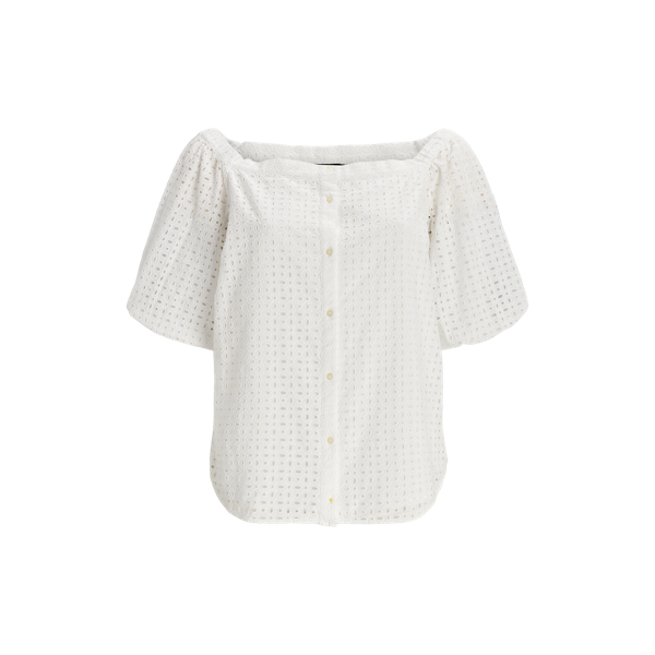 Eyelet Cotton Off-the-Shoulder Blouse Lauren Woman 1
