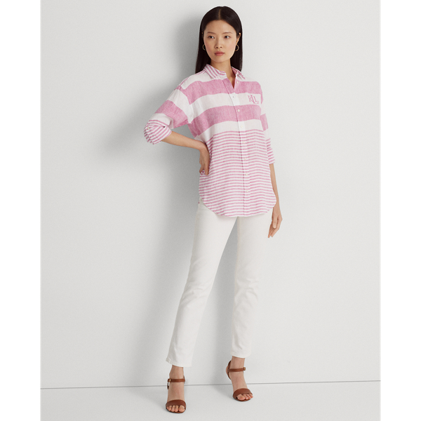 Sport Pink/White Striped Oversize Linen Shirt Lauren 4