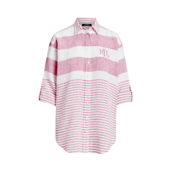 Sport Pink/White Striped Oversize Linen Shirt Lauren 2
