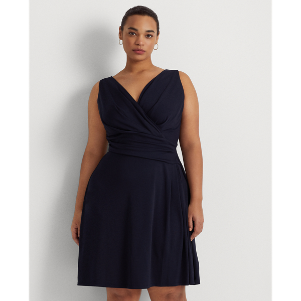 Robe sans manches col en V crois&eacute; jersey Lauren Woman en Marine phare 4