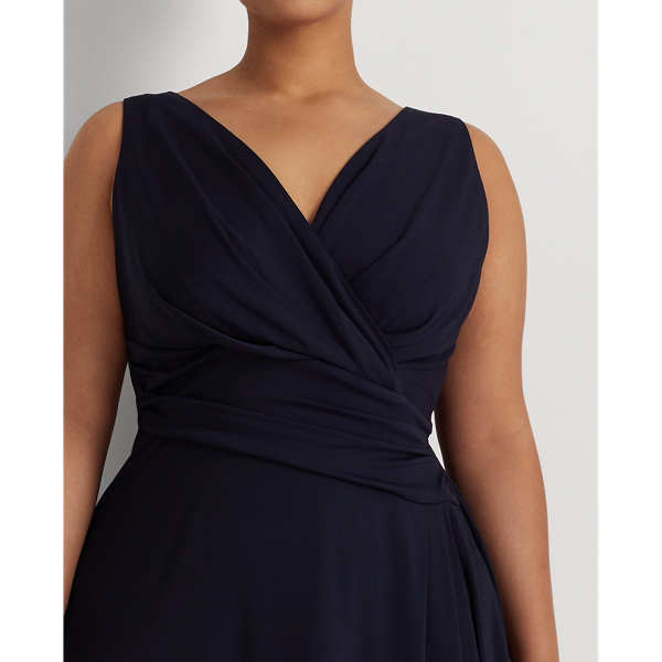 Robe sans manches col en V crois&eacute; jersey Lauren Woman en Marine phare 6