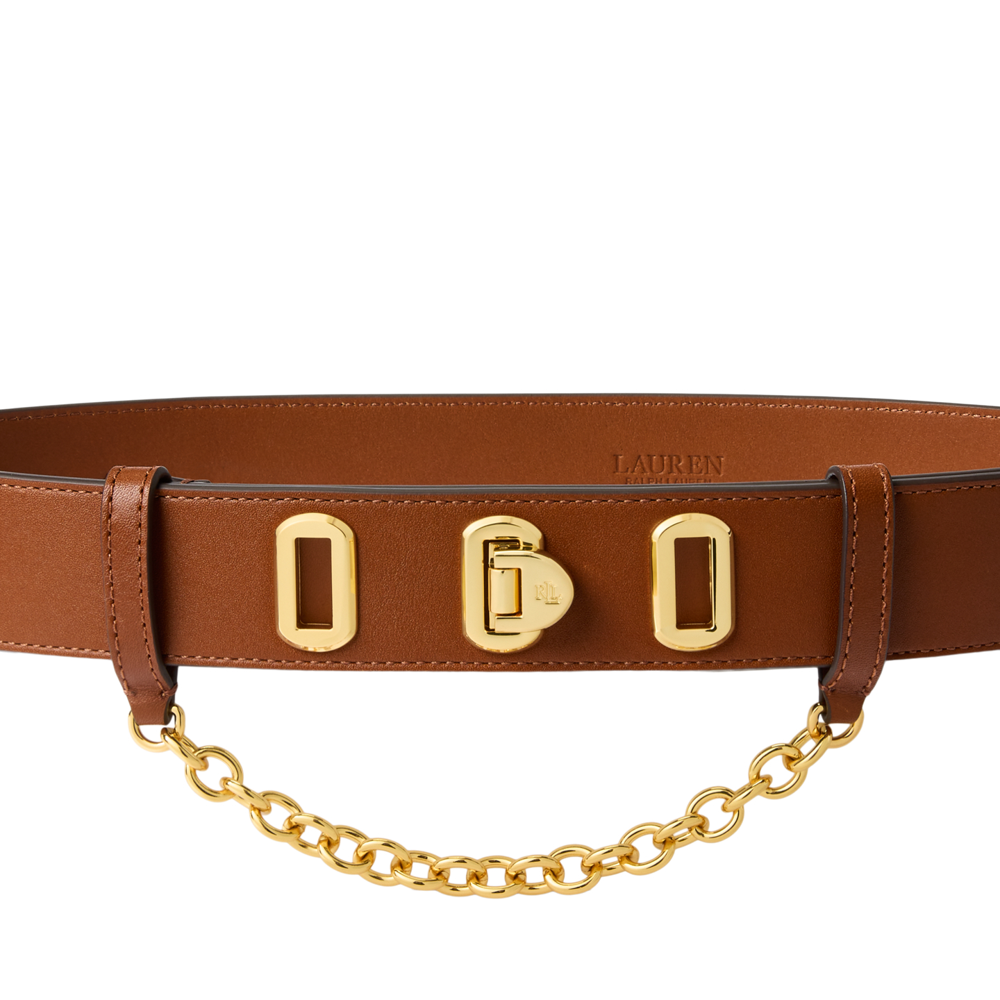 Женский ремень Lauren Ralph Lauren Flip-Lock Leather Wide, цвет: Рыжевато-коричневый / Золотой — фото 1