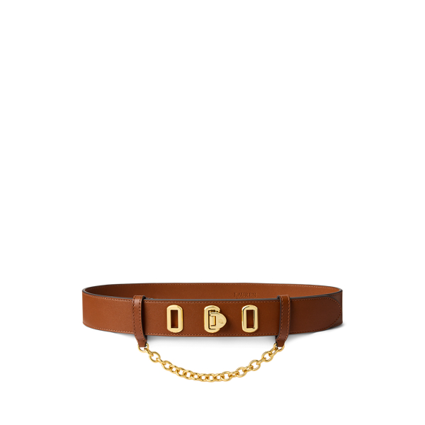 Lauren Tan/Gold Flip-Lock Leather Wide Belt Lauren 1