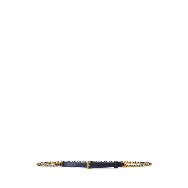 Nappa Leather &amp; Chain Skinny Belt Lauren 1