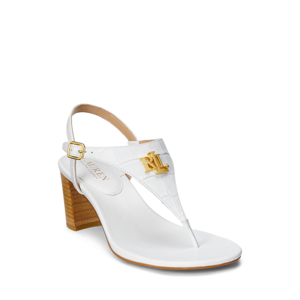 RL White Westcott II Embossed Leather Sandal Lauren for summer 2