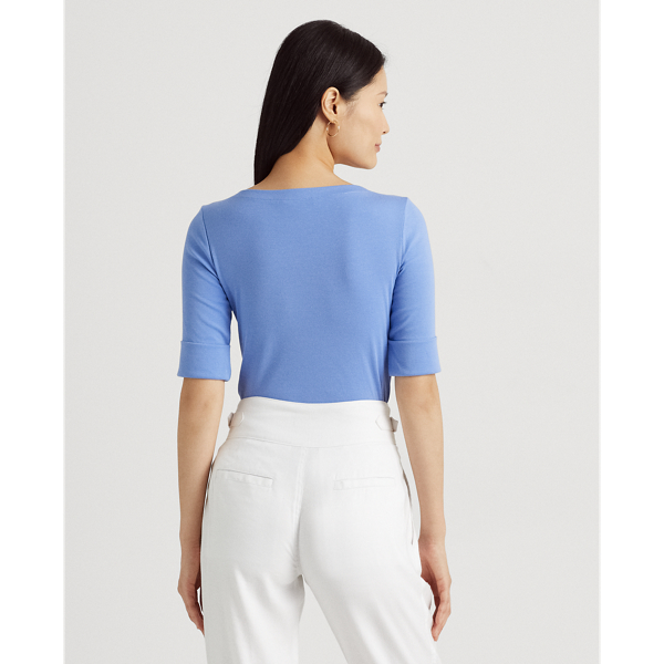 Blue Mist Stretch Cotton Boatneck Top Lauren Petite 4