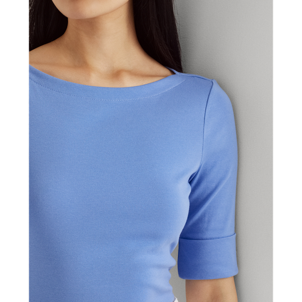 Blue Mist Stretch Cotton Boatneck Top Lauren Petite 5