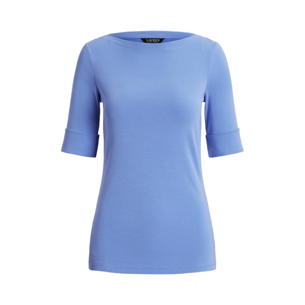 Blue Mist Stretch Cotton Boatneck Top Lauren Petite 2