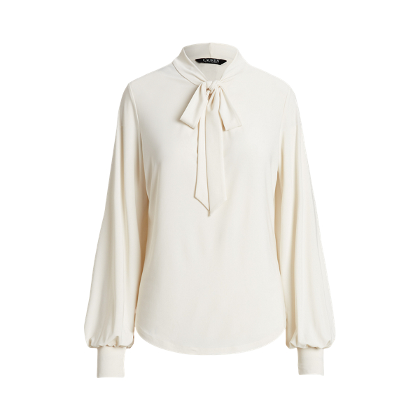 Tie-Neck Stretch Jersey Top Lauren Petite 1