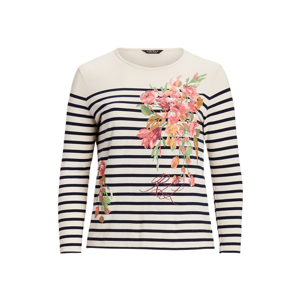 Floral & Striped Jersey Long-Sleeve Tee Lauren Woman 1