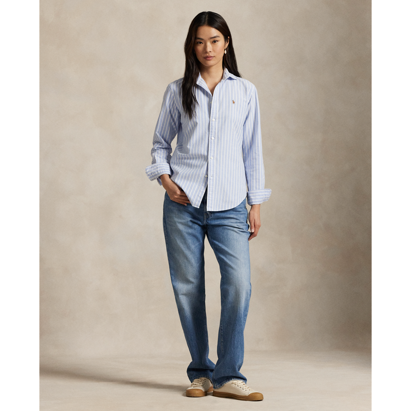 Женская рубашка Ralph Lauren Slim Fit Striped Oxford, цвет: Синий — фото 1