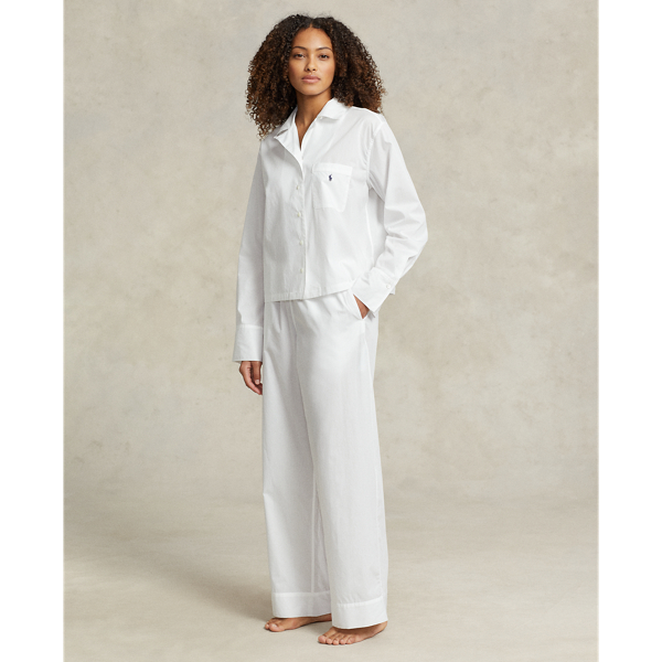 White Cloud Long-Sleeve Poplin Pyjama Set Polo Ralph Lauren 3