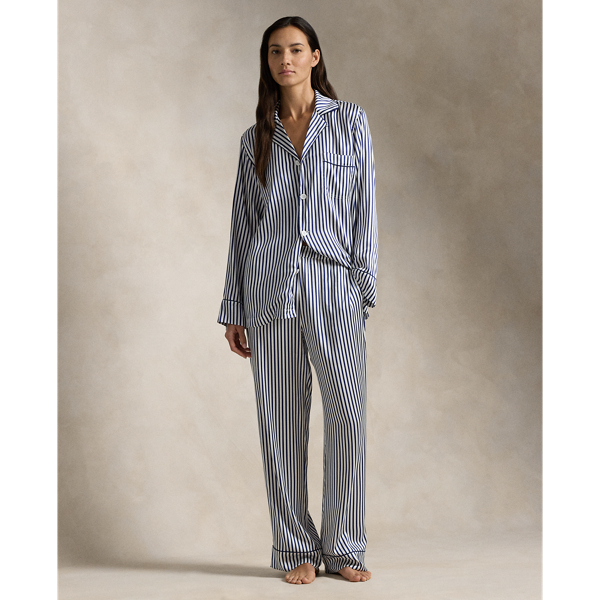 Striped Stretch Silk Long-Sleeve PJ Set 