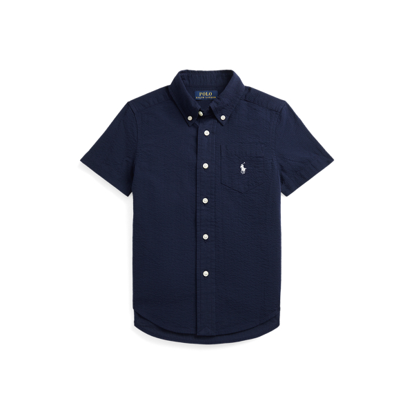 Astoria Navy Cotton Seersucker Short-Sleeve Shirt Boys 2-7 for back to school 1